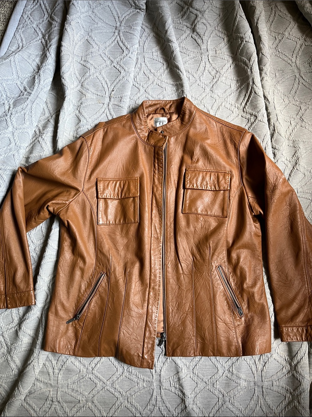 Chico's woman Brown Leather Bomber Jacket